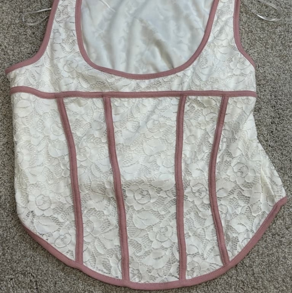 Elegant Lace Trimmed White and Pink Women's Top